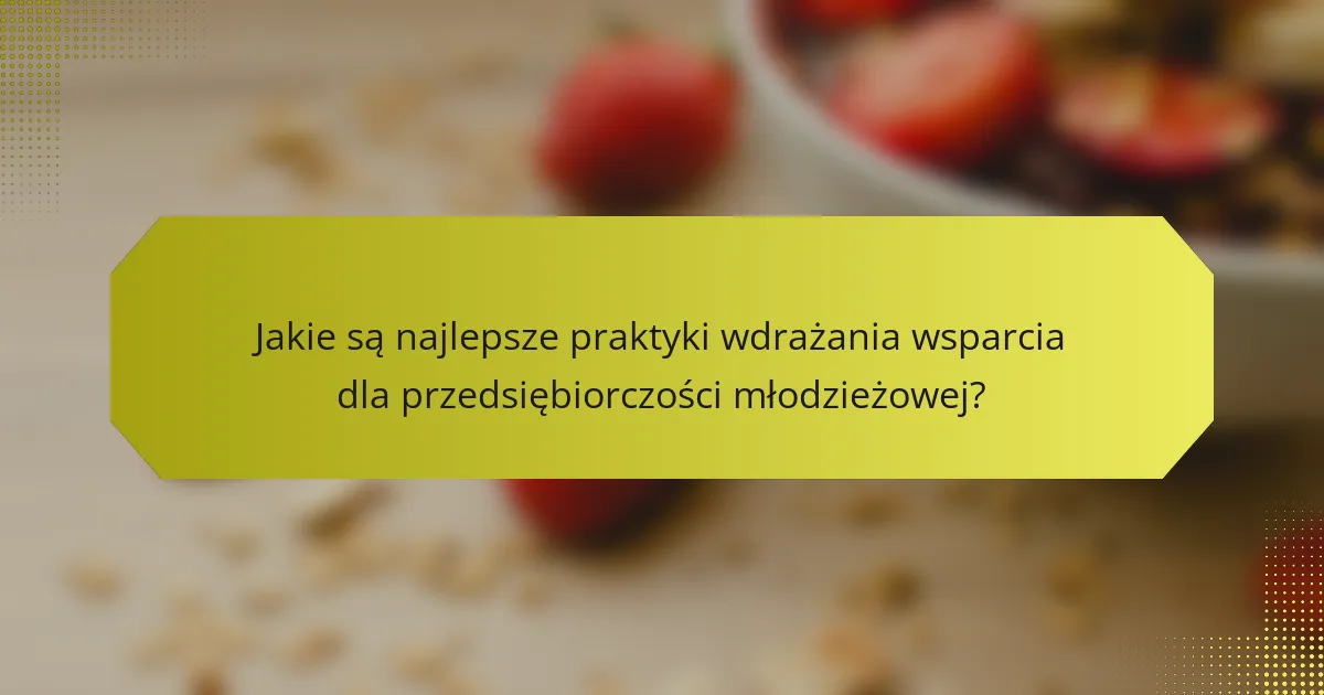 Jakie są najlepsze praktyki wdrażania wsparcia dla przedsiębiorczości młodzieżowej?